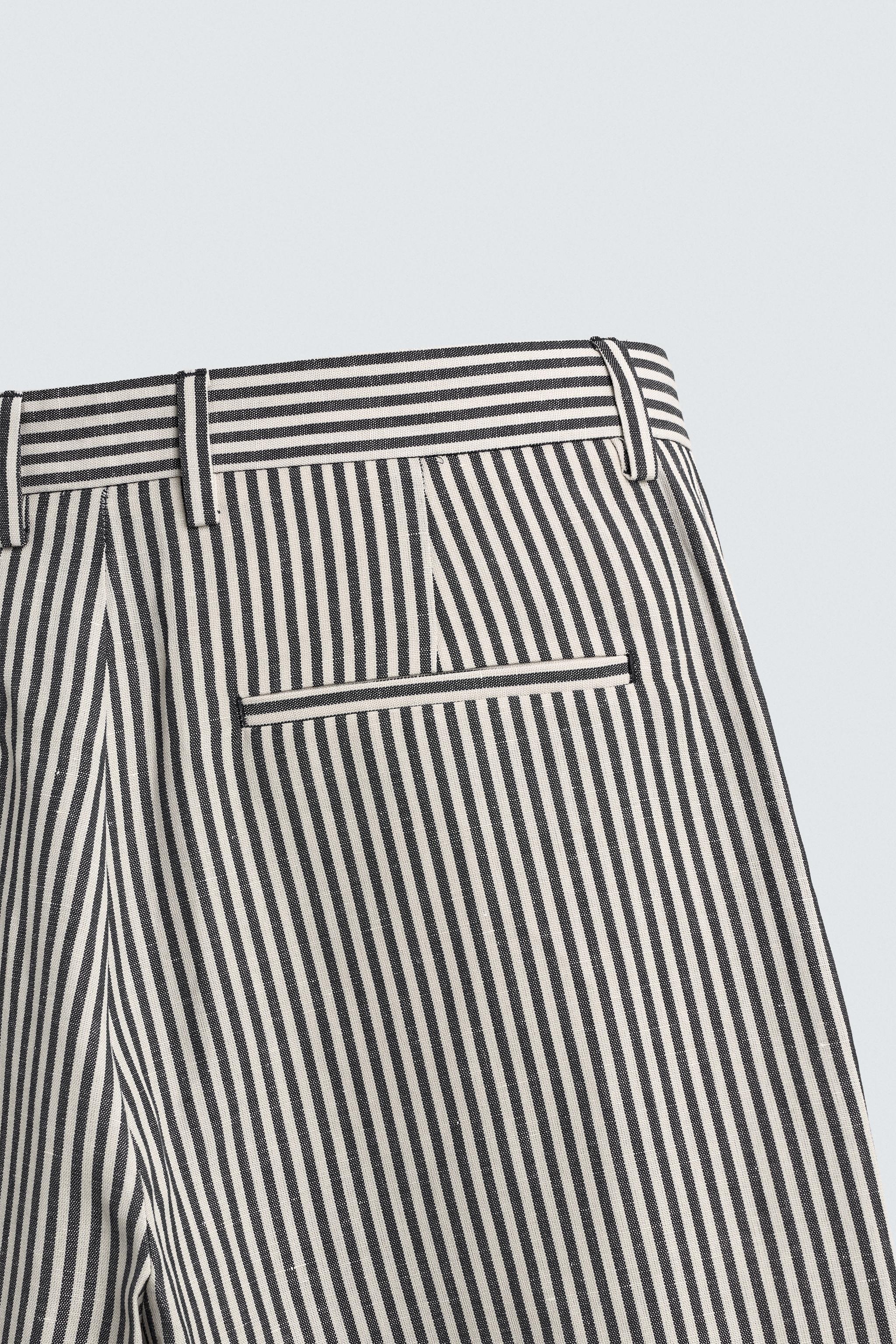 PANTALON RAYURES COTON-LIN